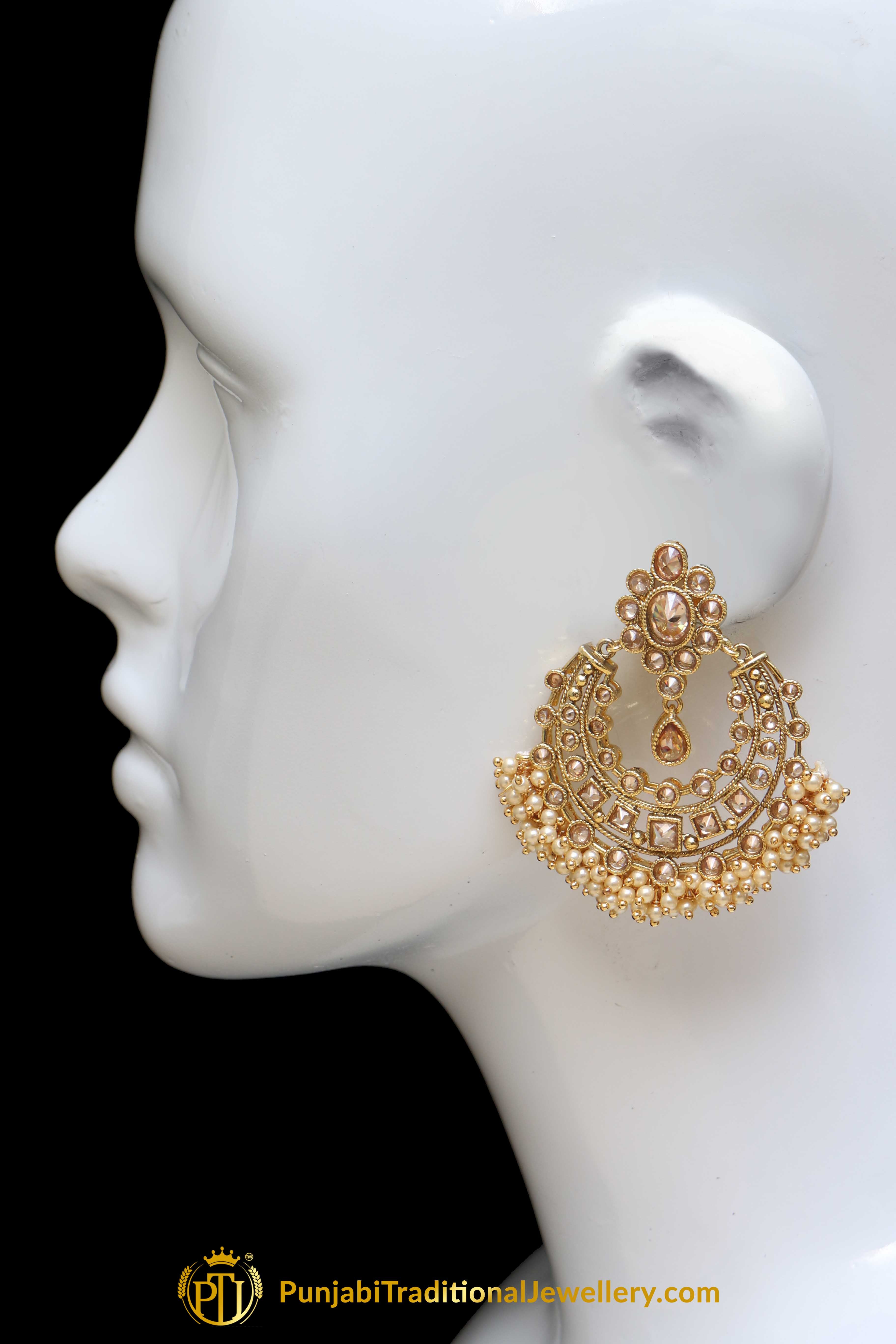 Champagne Stone Earrings By Punjabi Traditional Jewellery