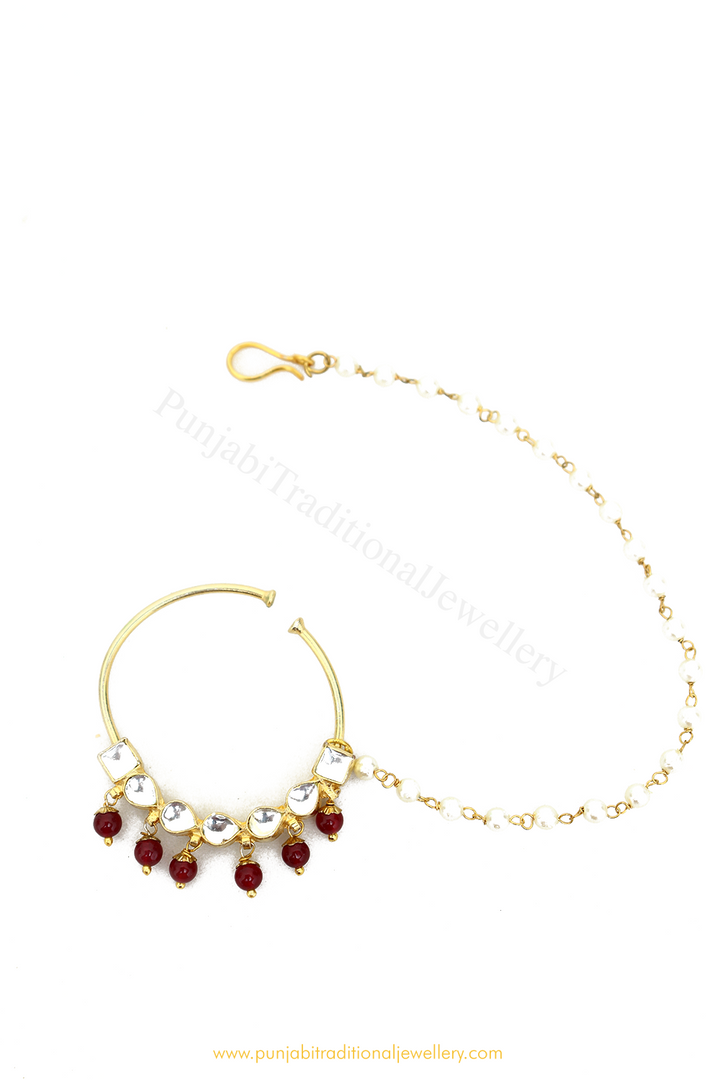 Gold Finished Rubby Kundan Nath By PTJ