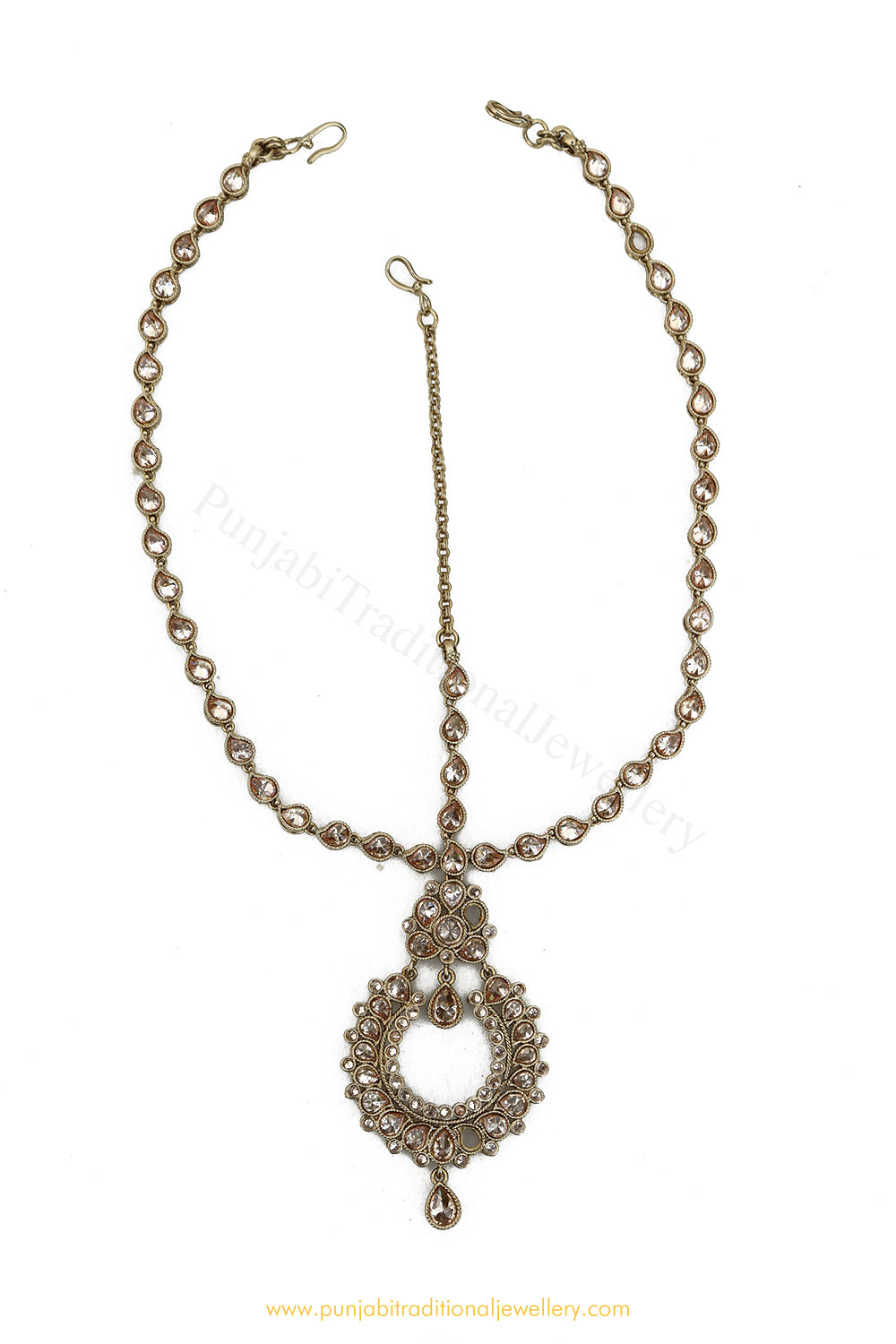 Antique Gold Finished Champagne Stone Matha Patti By PTJ Exclusive