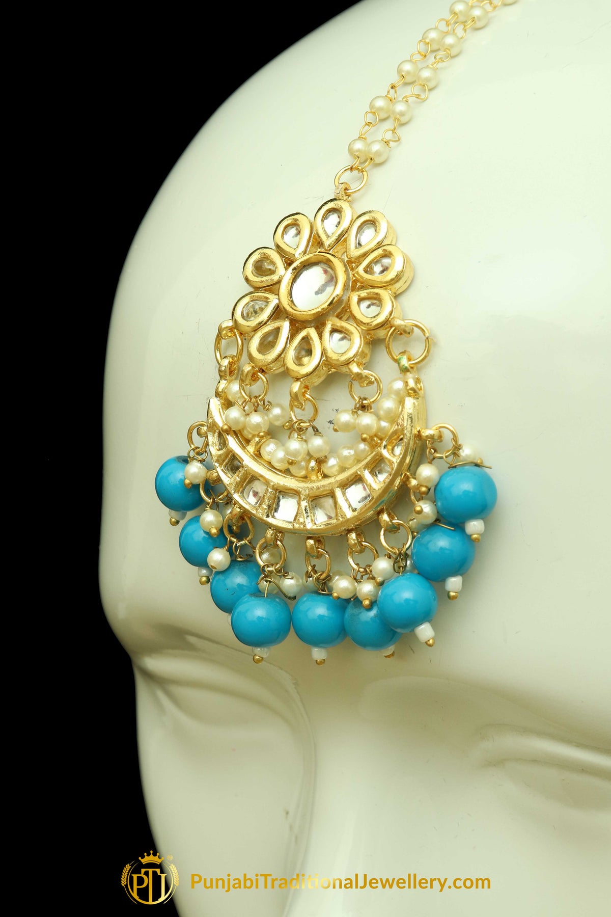 Firozi Kundan Earring Tikka Set By Punjabi Traditional Jewellery