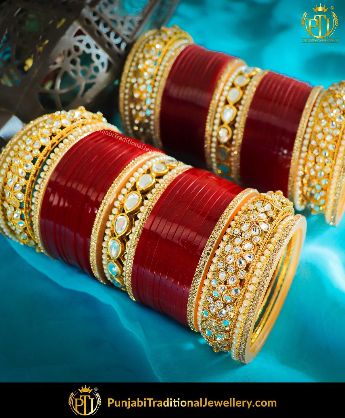 Red Kundan/Jerkan Pearl Kundan Bridal Chura | Punjabi Traditional Jewellery Exclusive