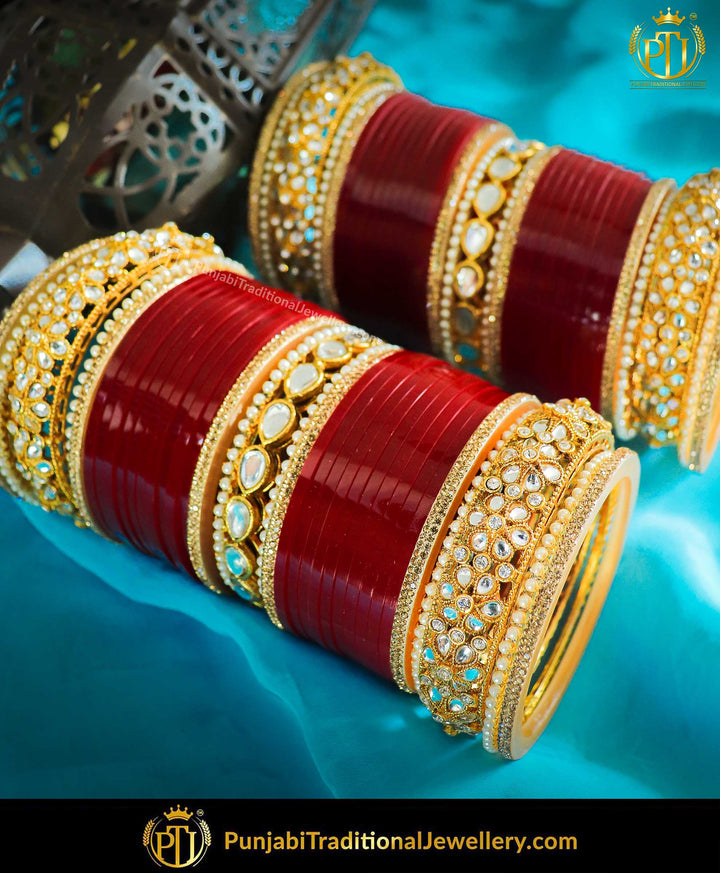 Red Kundan/Jerkan Pearl Kundan Bridal Chura | Punjabi Traditional Jewellery Exclusive