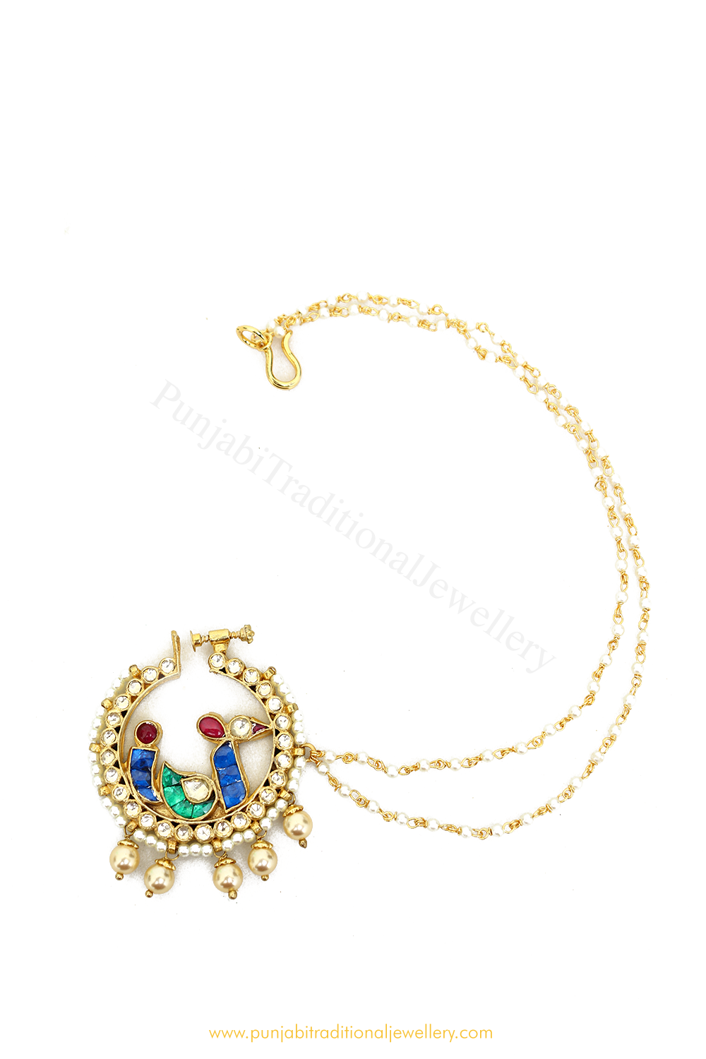 Gold Finished Peacock Kundan Nath By PTJ