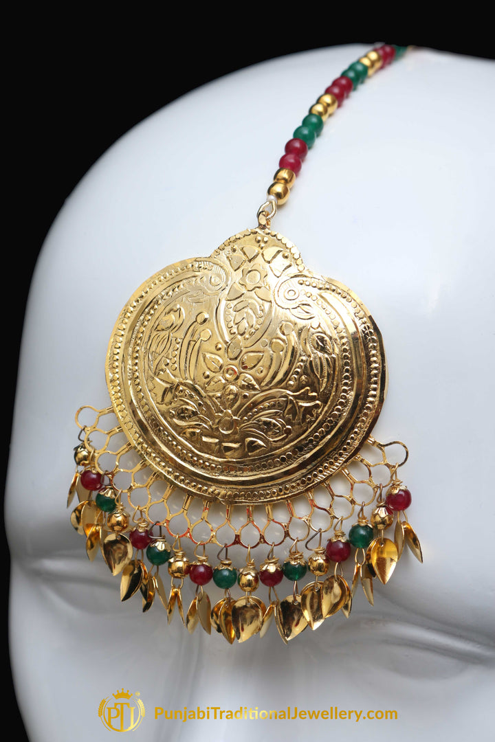 Red Green Pippal Patti Earring Tikka Set By Punjabi Traditional Jewellery