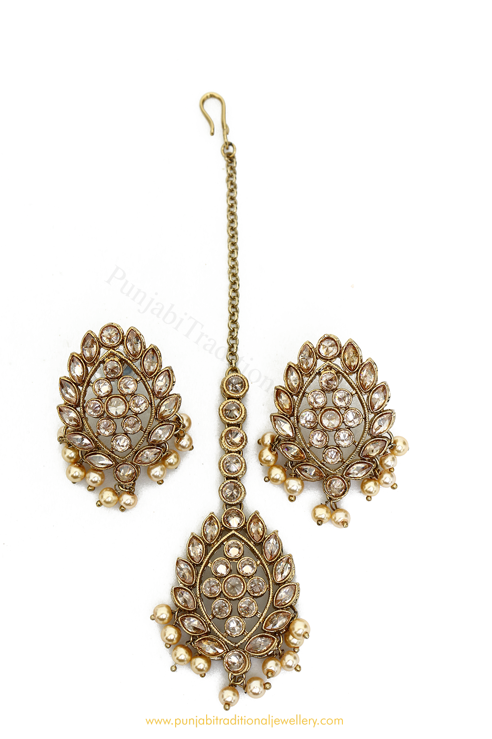 Antique Gold Finished Champagne Stone Studs  & Tikka Set By PTJ