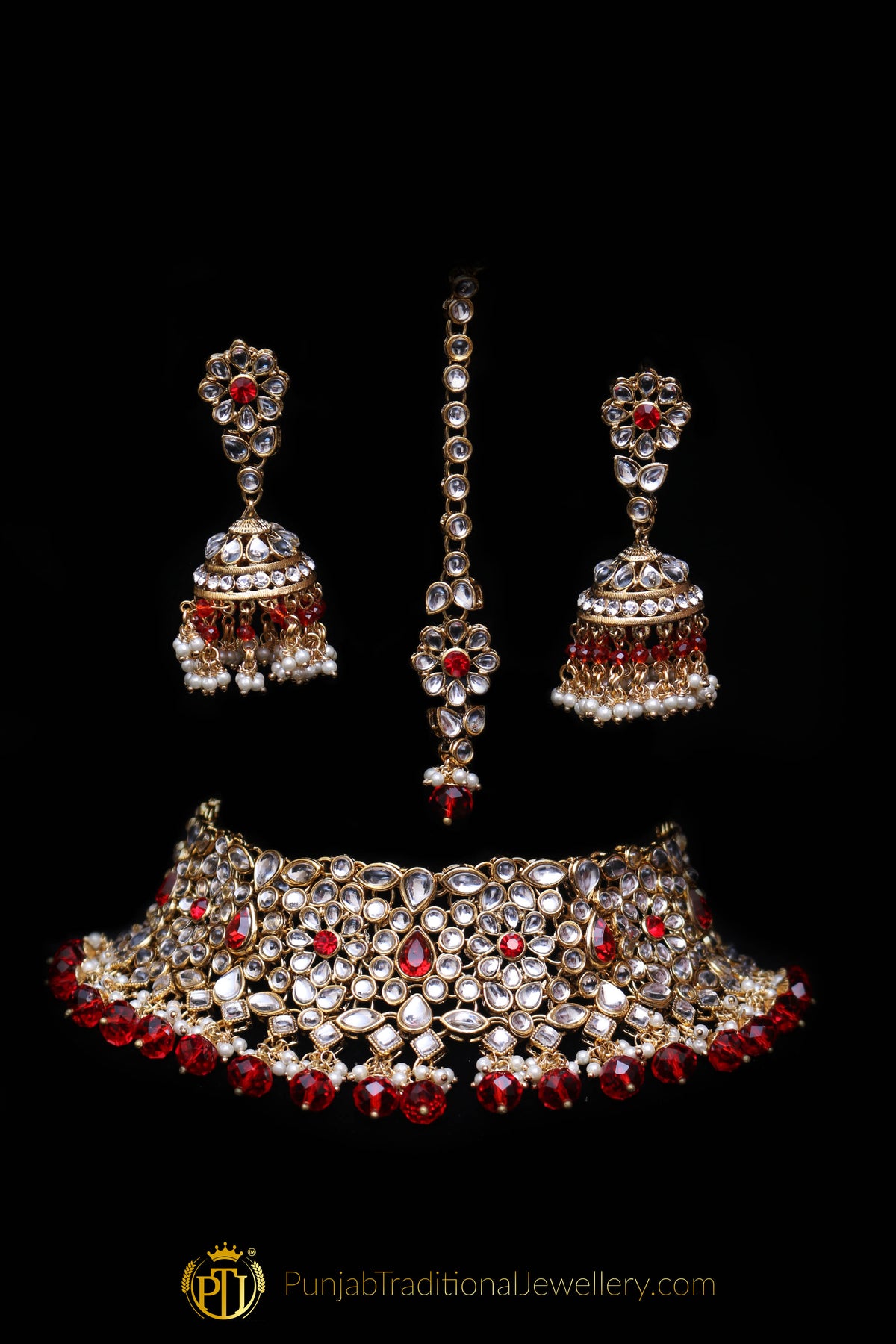 Rubby Kundan Choker Necklace Set By Punjabi Traditional Jewellery
