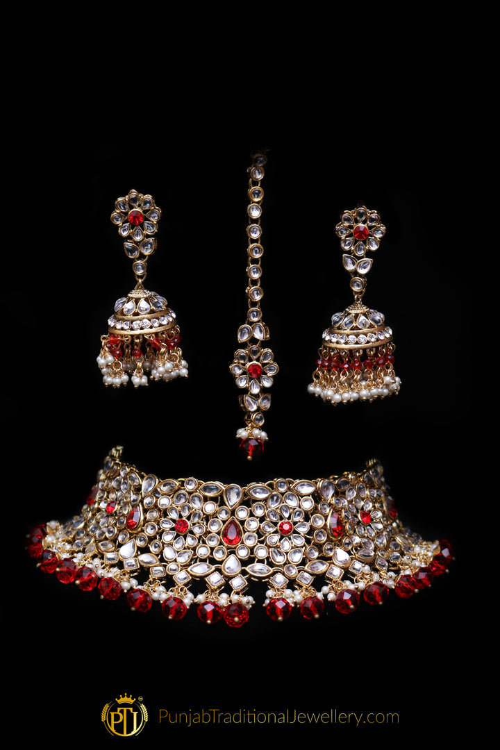 Rubby Kundan Choker Necklace Set By Punjabi Traditional Jewellery