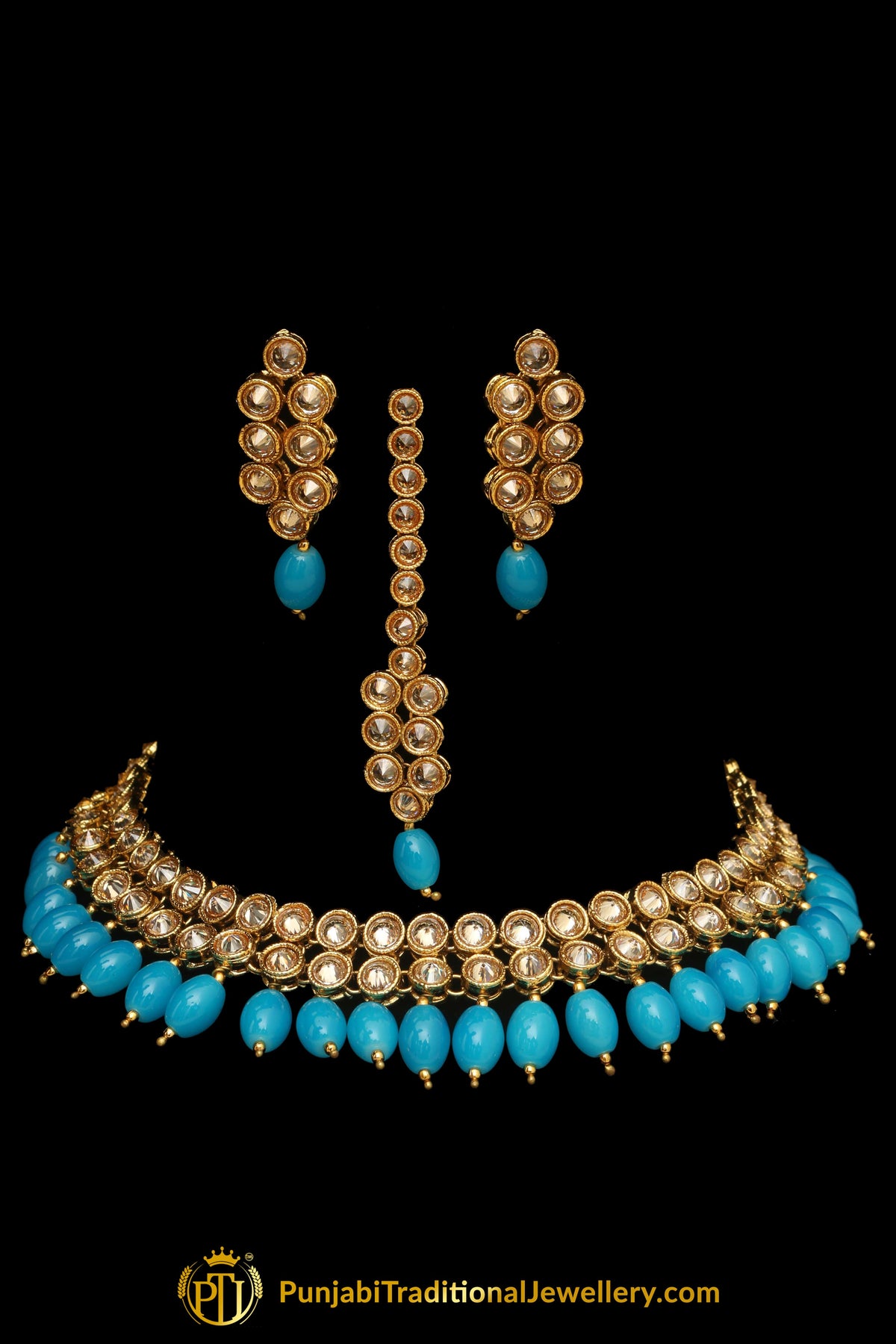 Firozi Polki Necklace Set By Punjabi Taditional Jewellery