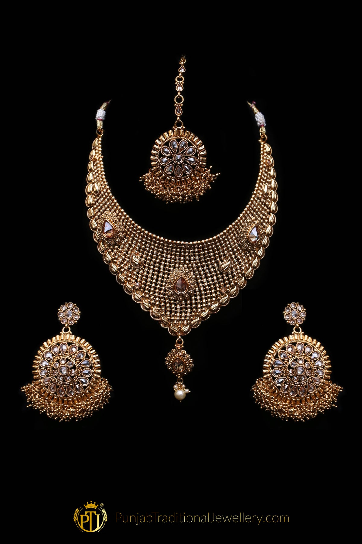 Gold Plated Polki Choker Necklace Set By Punjabi Traditional Jewellery