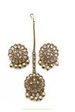 Antique Gold Finished Champagne Stone Studs  & Tikka Set By PTJ