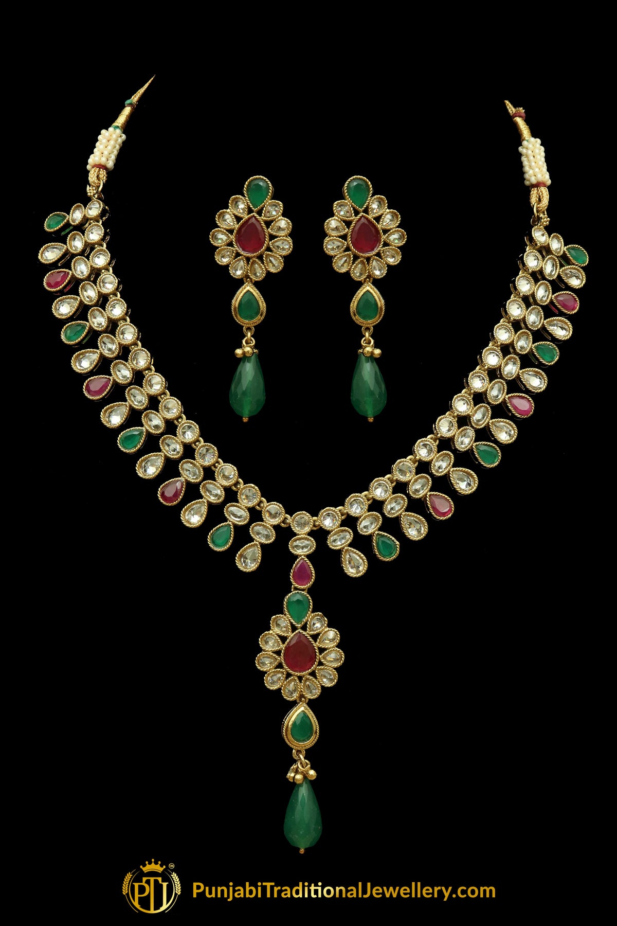 Rubby Panna Polki Necklace Set By Punjabi Traditional Jewellery