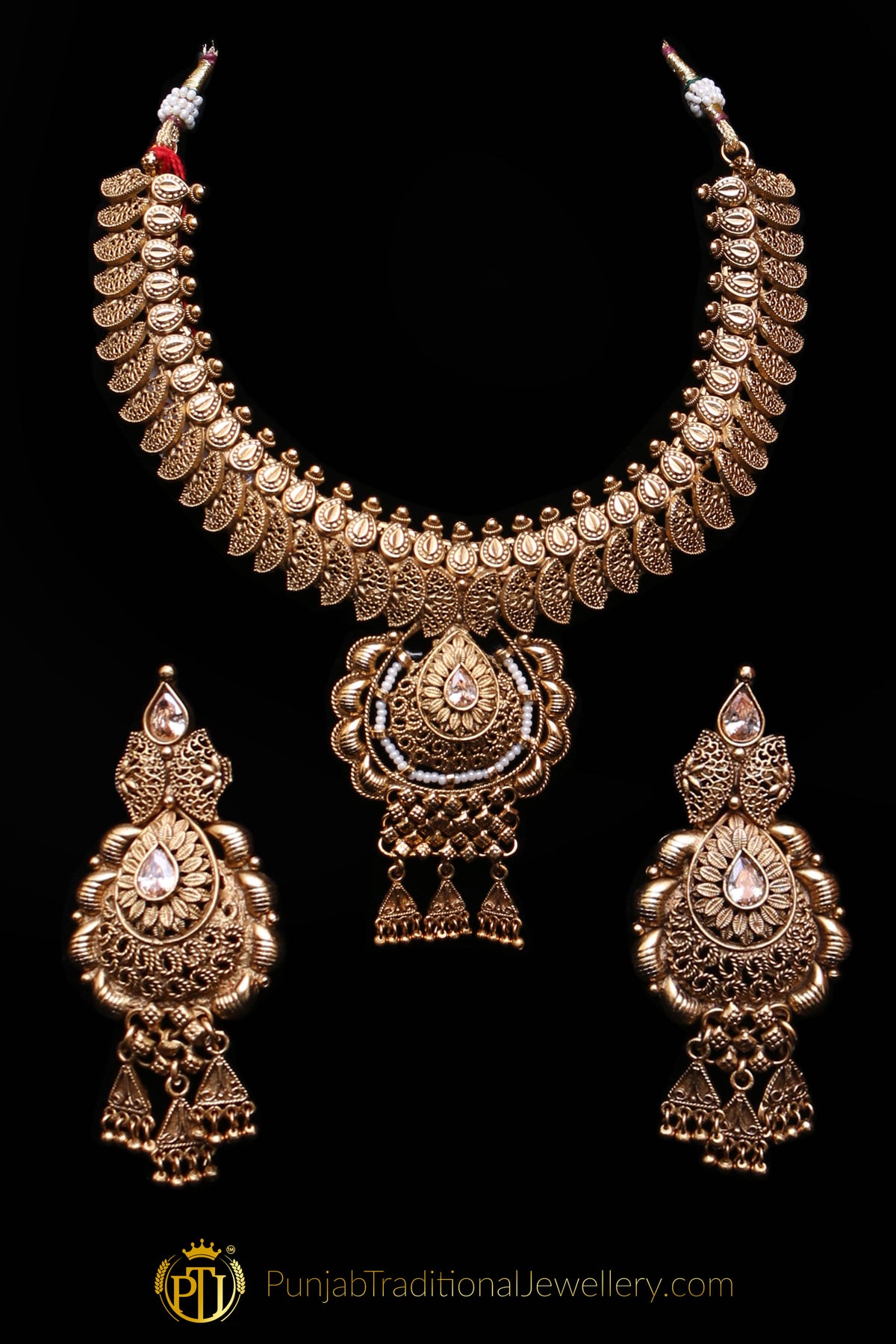 Antique Gold Necklace Set By Punjabi Traditional Jewellery