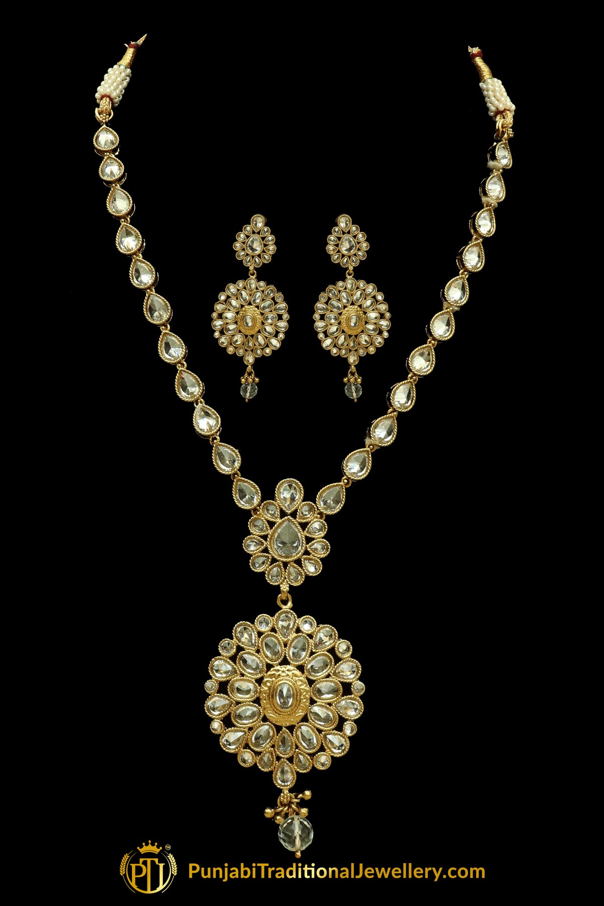 Silver Polki Necklace Set By Punjabi Traditional Jewellery