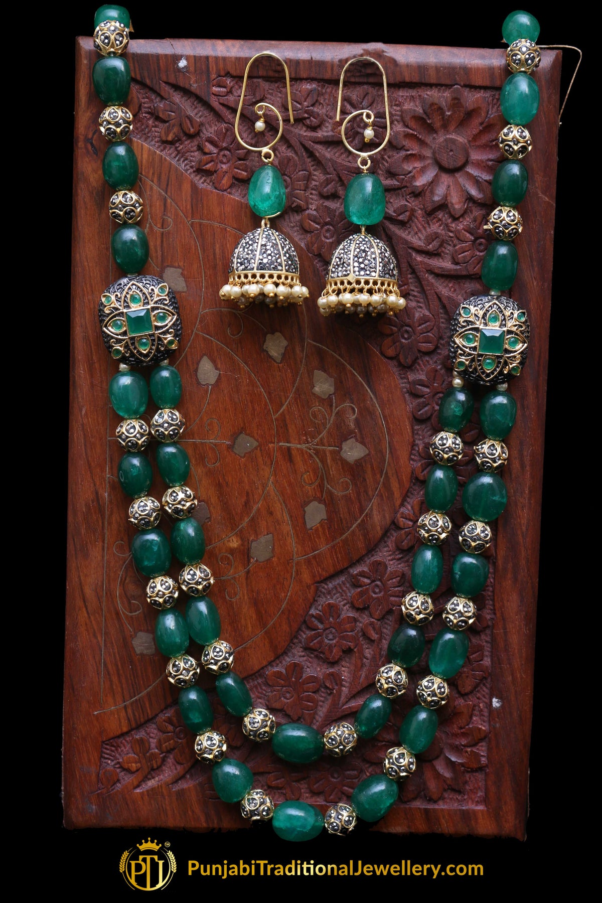 Green Mala Necklace Set By Punjabi Traditional Jewellery