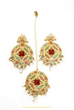 Gold Finished Navratan Jadau Earring Tikka Set By PTJ