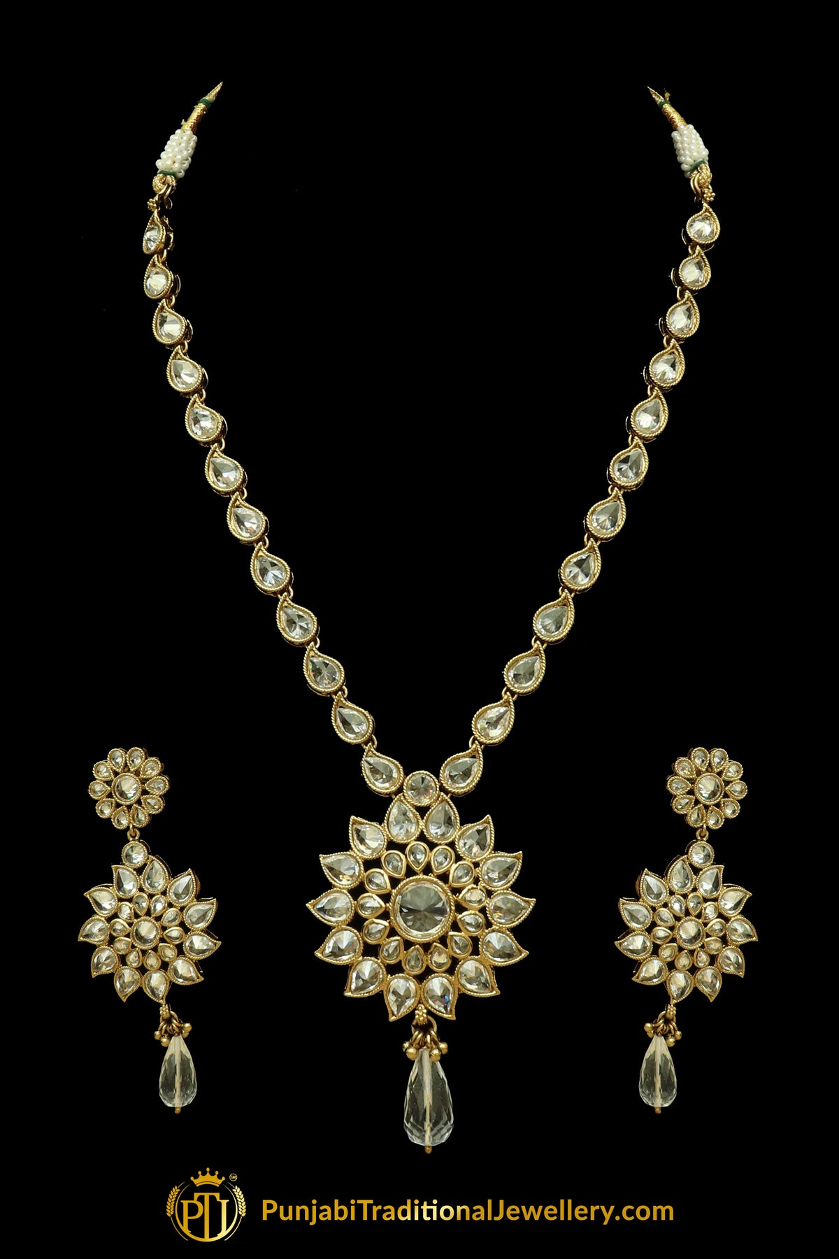Silver Polki Necklace Set By Punjabi Traditional Jewellery