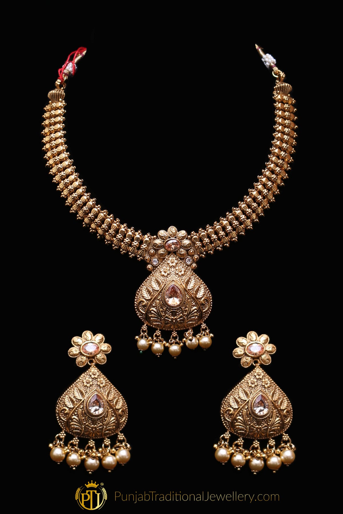 Antique Gold Necklace Set By Punjabi Traditional Jewellery