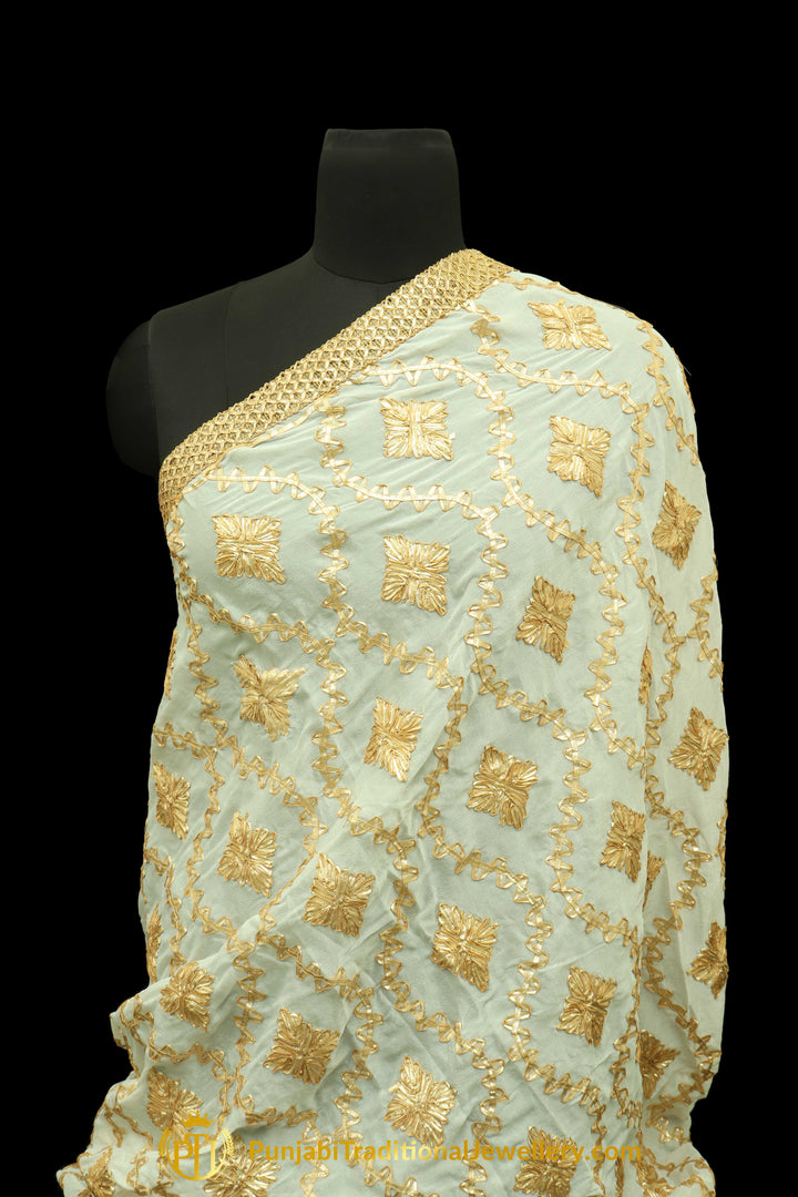 White Color Pure Phulkari Dupatta By Punjabi Traditional Jewellery