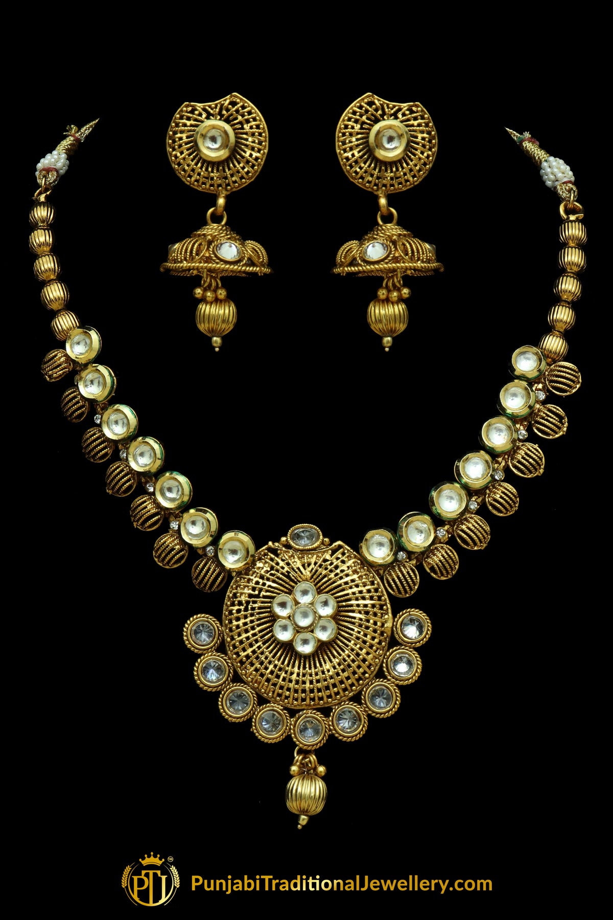 Gold Plated Kundan Jodha Necklace Set By Punjabi Traditional Jewellery