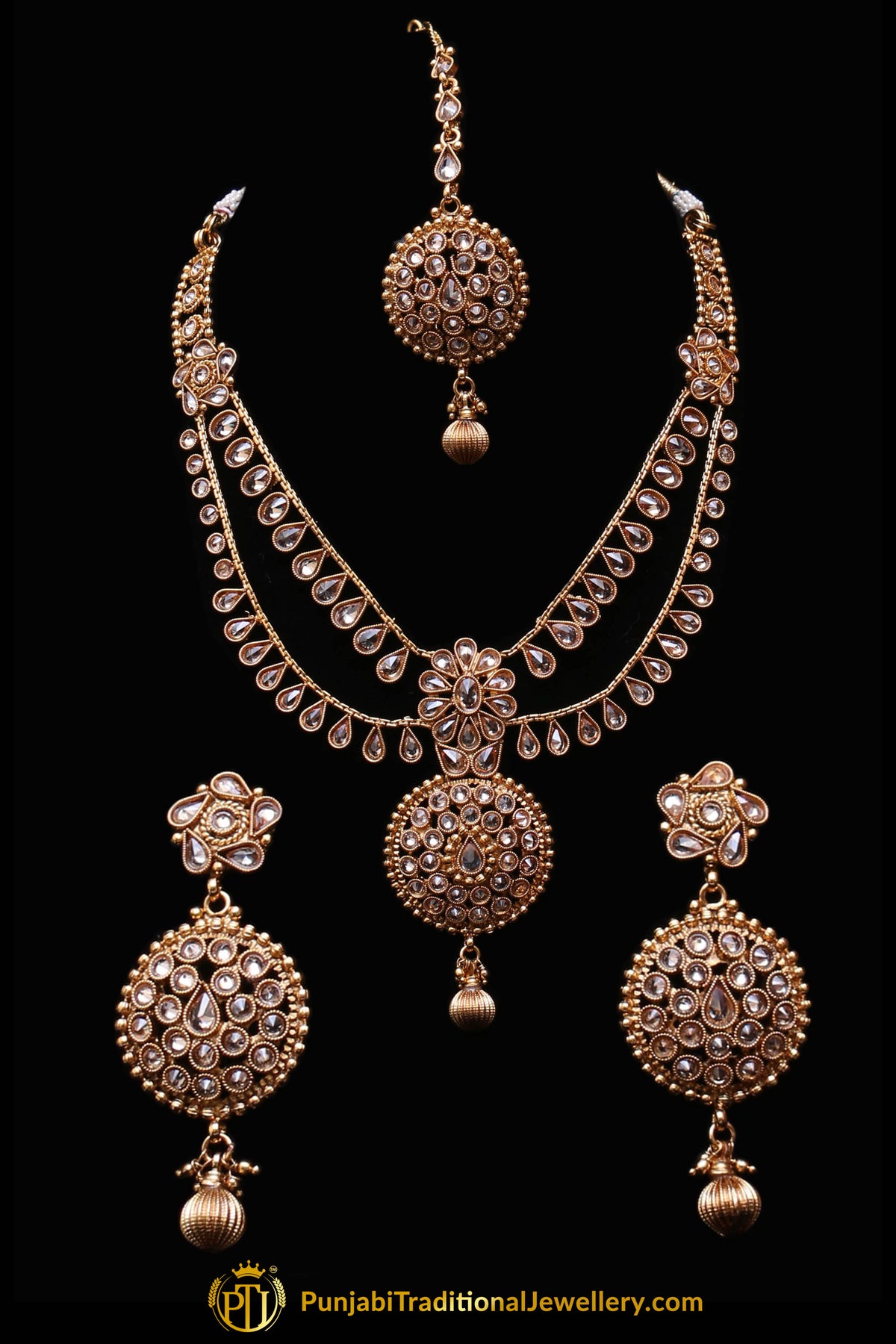Ilam Maroon Polki Necklace Set By Punjabi Traditional Jewellery