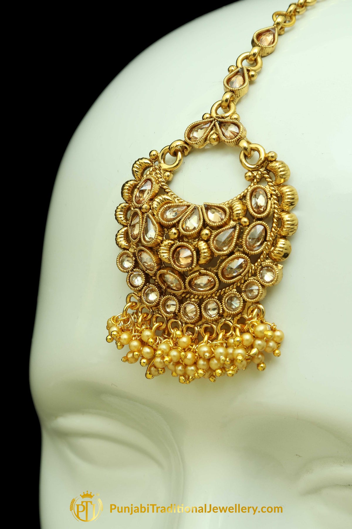 Champagne Stone Earring Tikka Set By Punjabi Traditional Jewellery