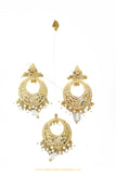 Gold Finished Pearl Jadau Earrings & Tikka Set By PTJ