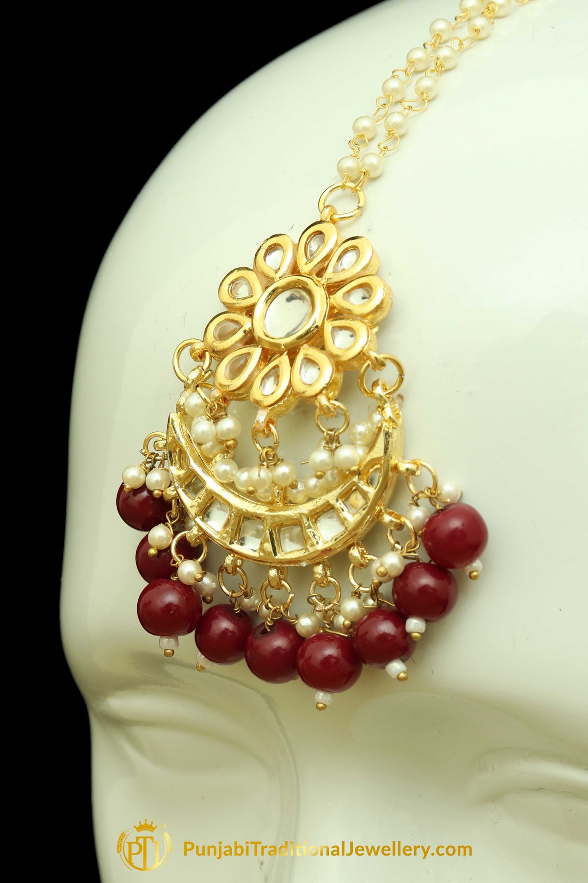 Rubby Kundan Earring Tikka Set By Punjabi Traditional Jewellery