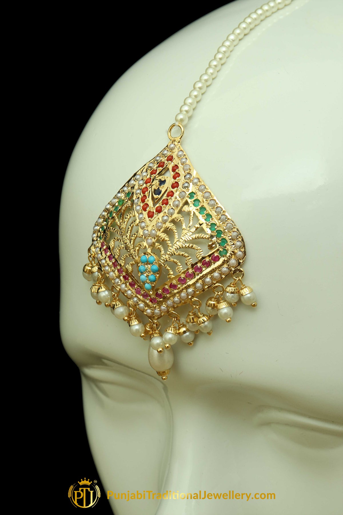 Multi Jadau Earrings Tikka Set By Punjabi Traditional Jewellery