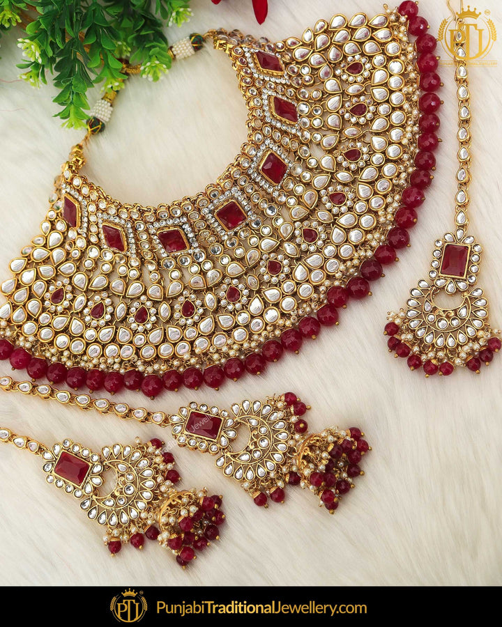 Gold Finished Rubby Kundan Pearl Choker Necklace Set | Punjabi Traditional Jewellery Exclusive