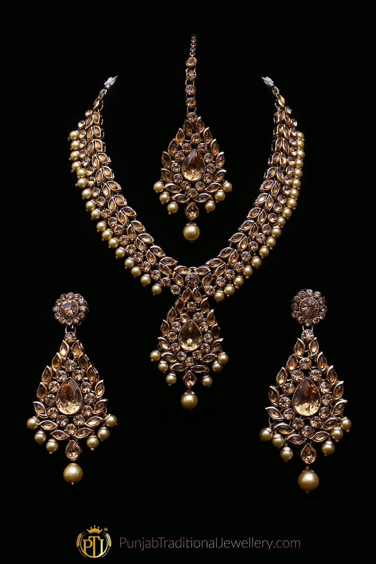 Golden & Kundan Necklace Set By Punjabi Traditional Jewellery