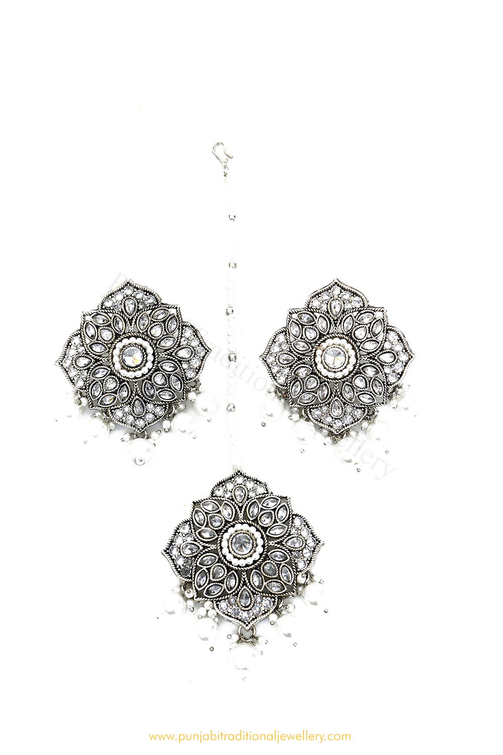 Silver Oxidised Studs & Tikka Set By PTJ