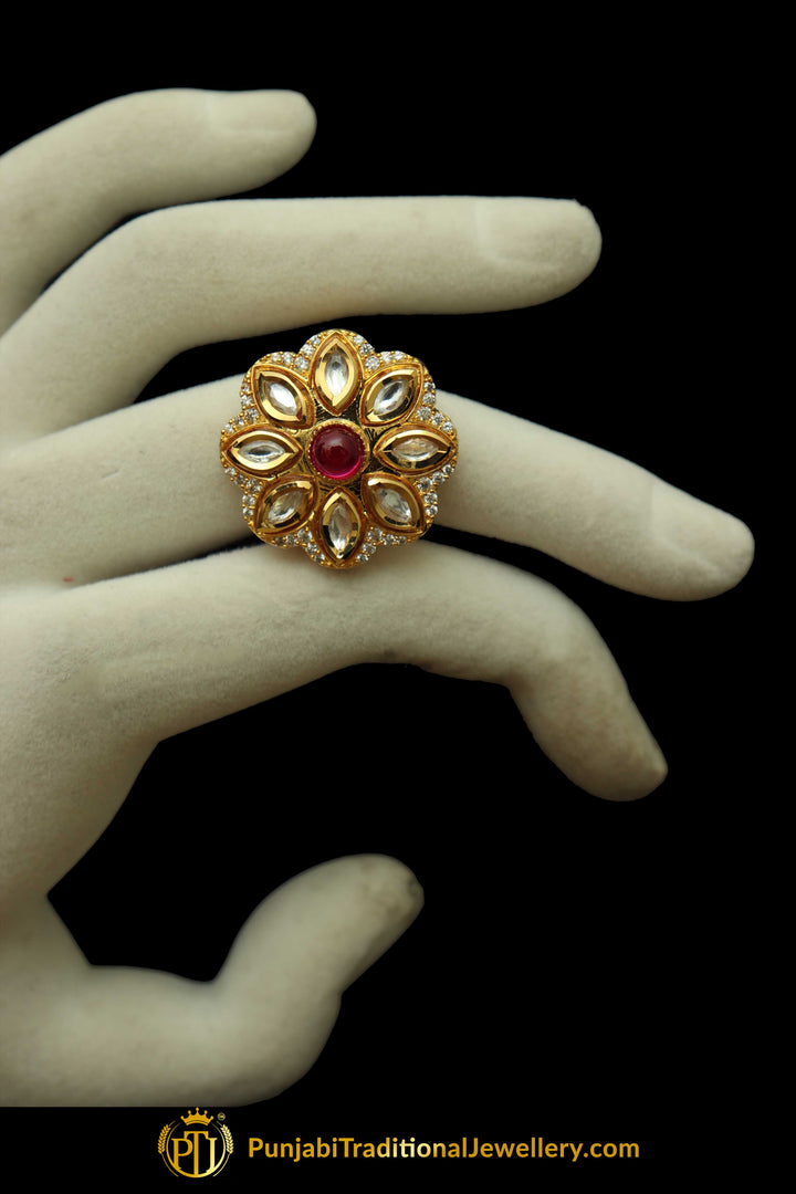 Matt Gold Polki Ring By Punjabi Traditional Jewellery