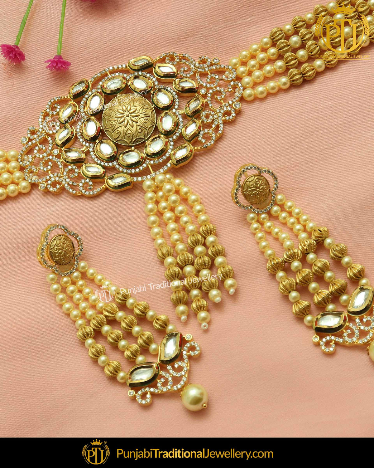 Matt Gold Kundan Necklace Set | Punjabi Traditional Jewellery Exclusive