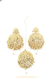 Gold Finished Pearl Jadau Earrings & Tikka Set By PTJ