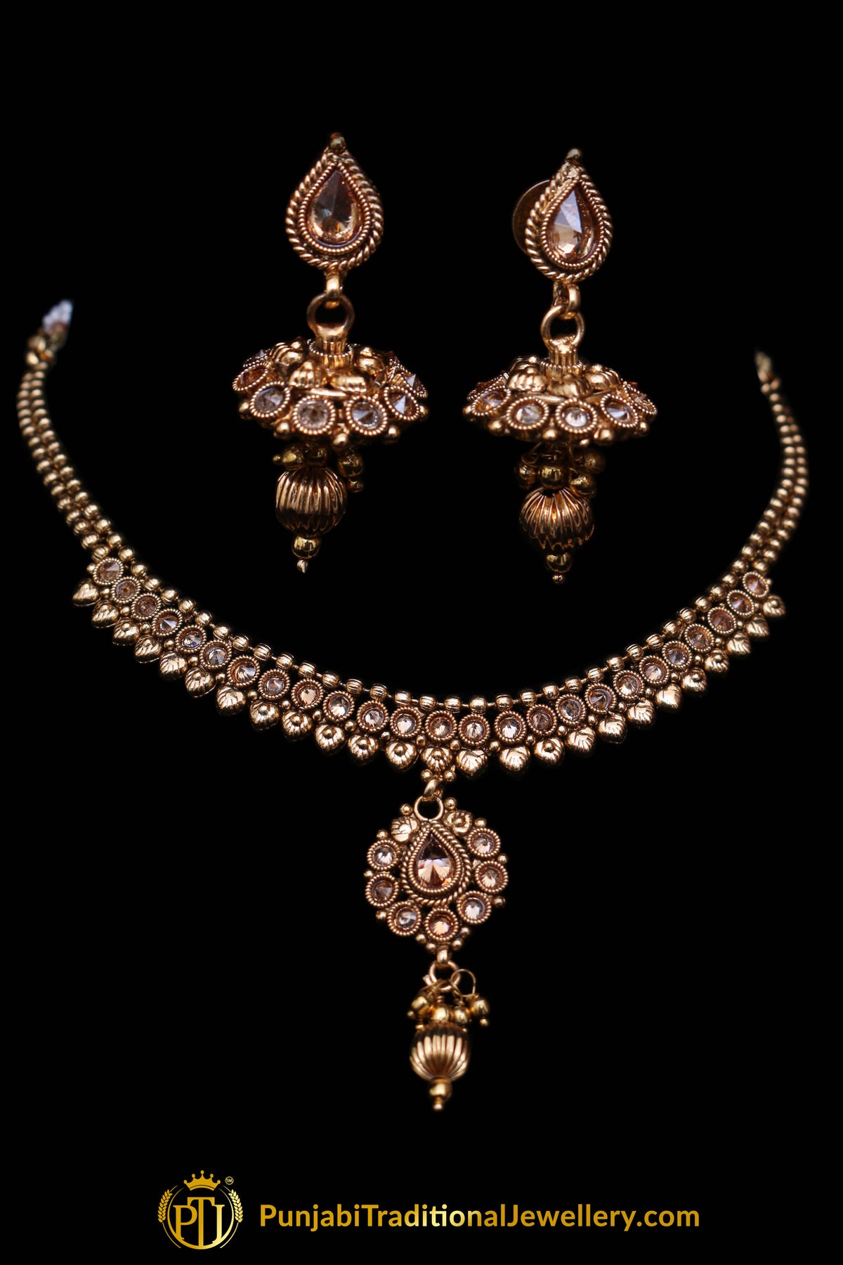 Antique Gold Polki Necklace Set By Punjabi Traditional Jewellery