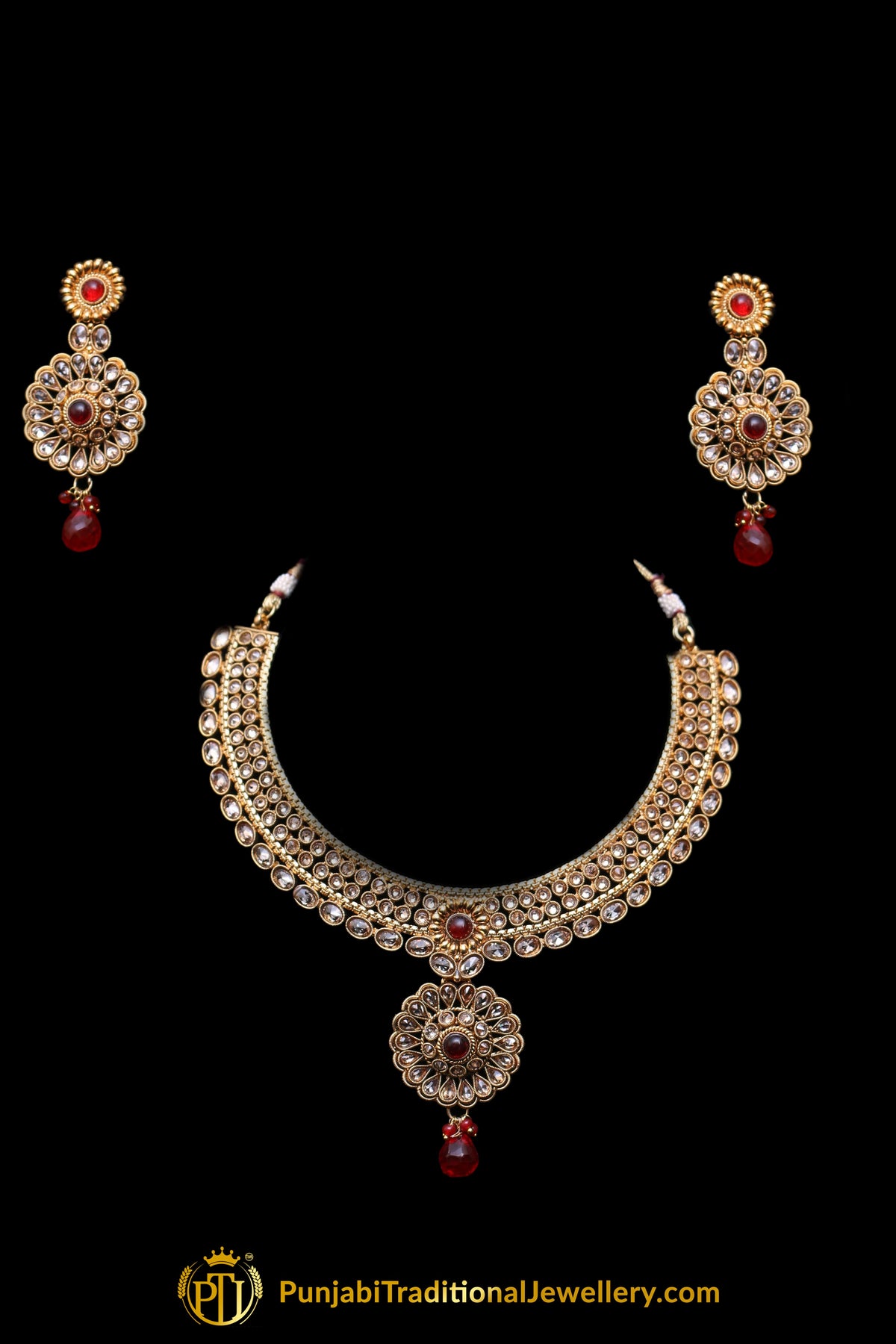 Antique Gold Rubby Necklace Set By Punjabi Traditional Jewellery