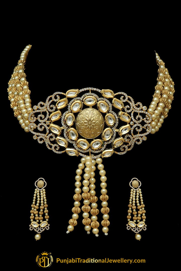 Matt Gold Kundan Necklace Set | Punjabi Traditional Jewellery Exclusive