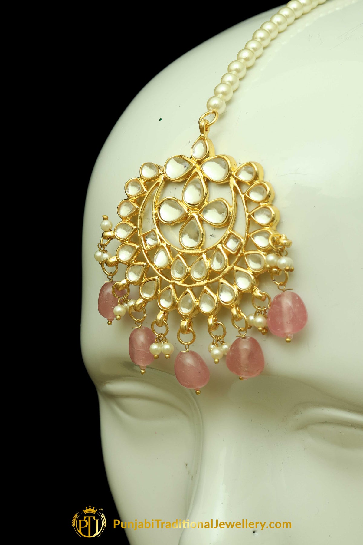Pink Kundan Earring Tikka Set By Punjabi Traditional Jewellery