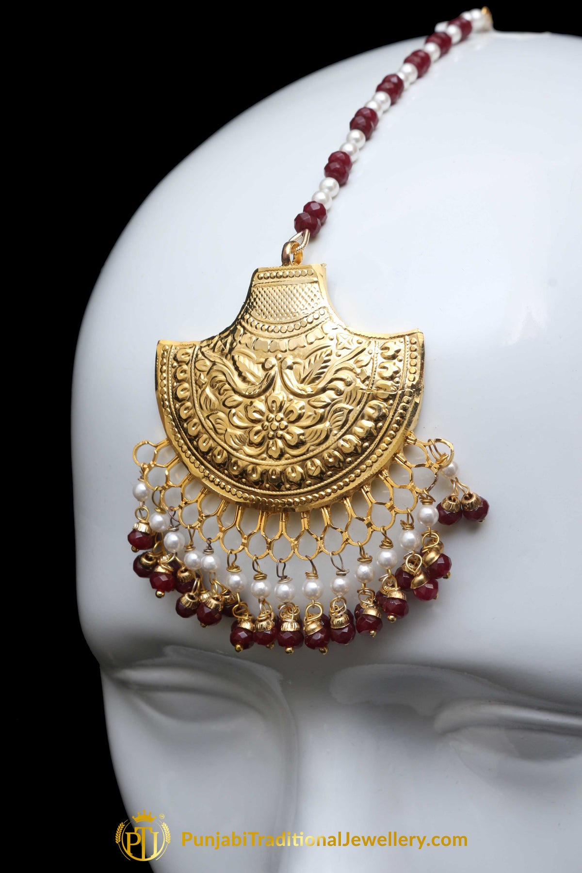 Maroon Earring Tikka Set By Punjabi Traditional Jewellery