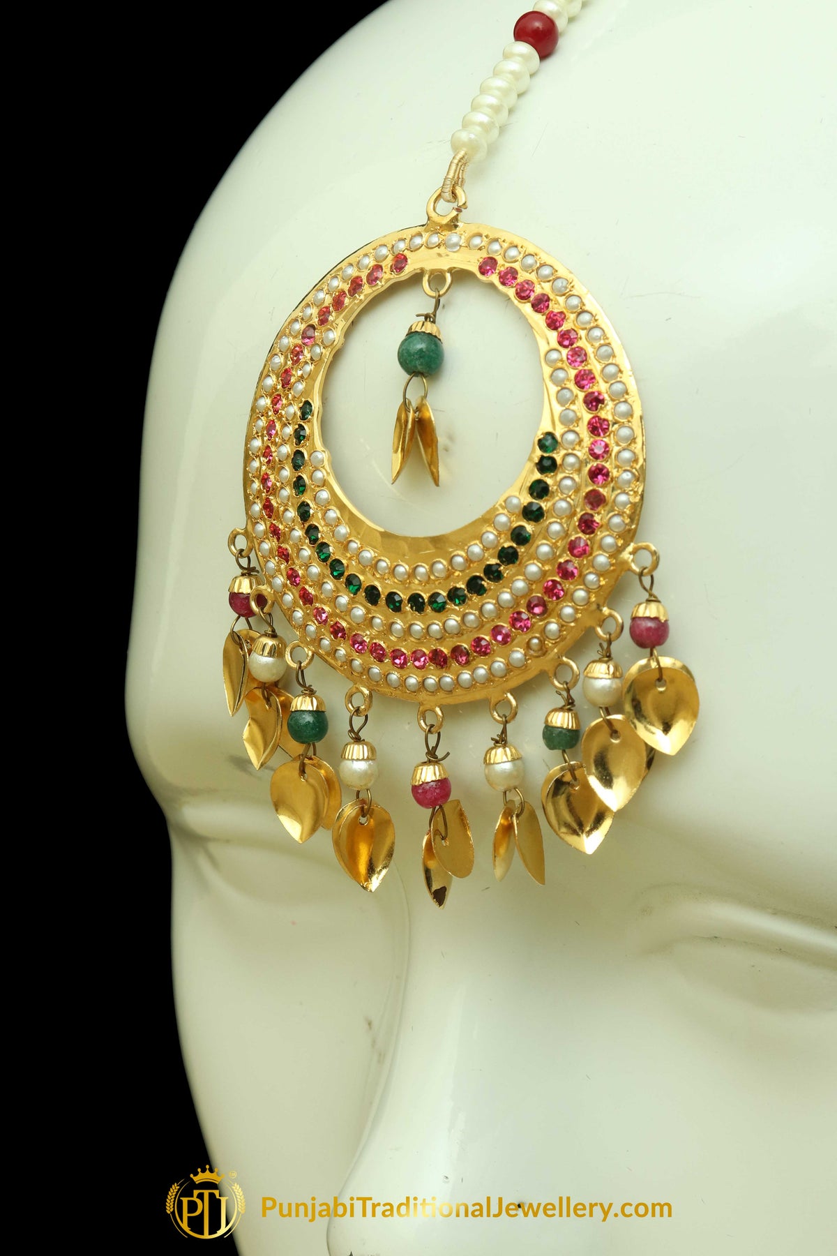 Multi Jadau Pippal Patti Earring Tikka Set By Punjabi Traditional Jewellery