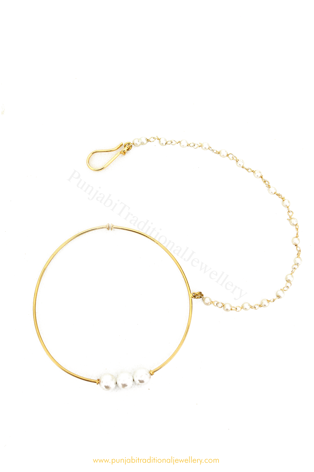 Gold Finished Plain Pearl Nath By PTJ
