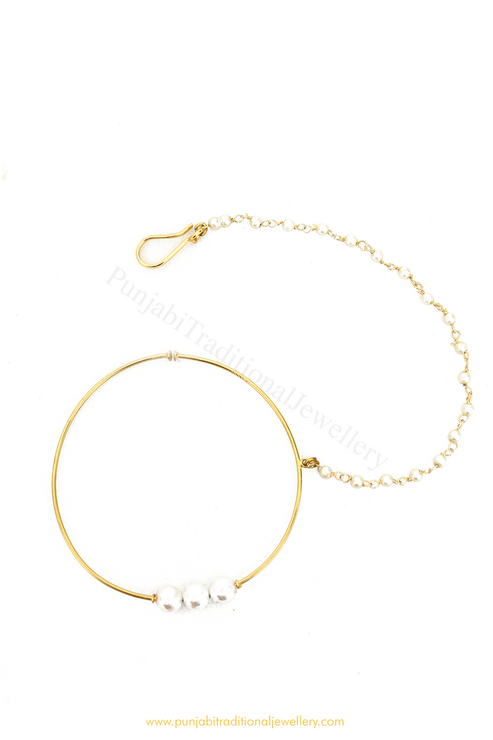 Gold Finished Plain Pearl Nath By PTJ