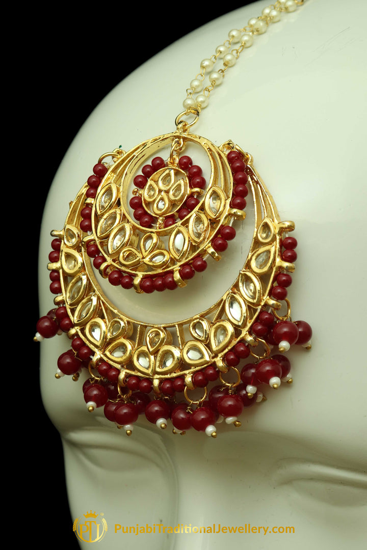 Rubby Kundan Earring Tikka Set By Punjabi Traditional Jewellery
