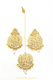 Gold Finished Pearl Jadau Earrings & Tikka Set By PTJ