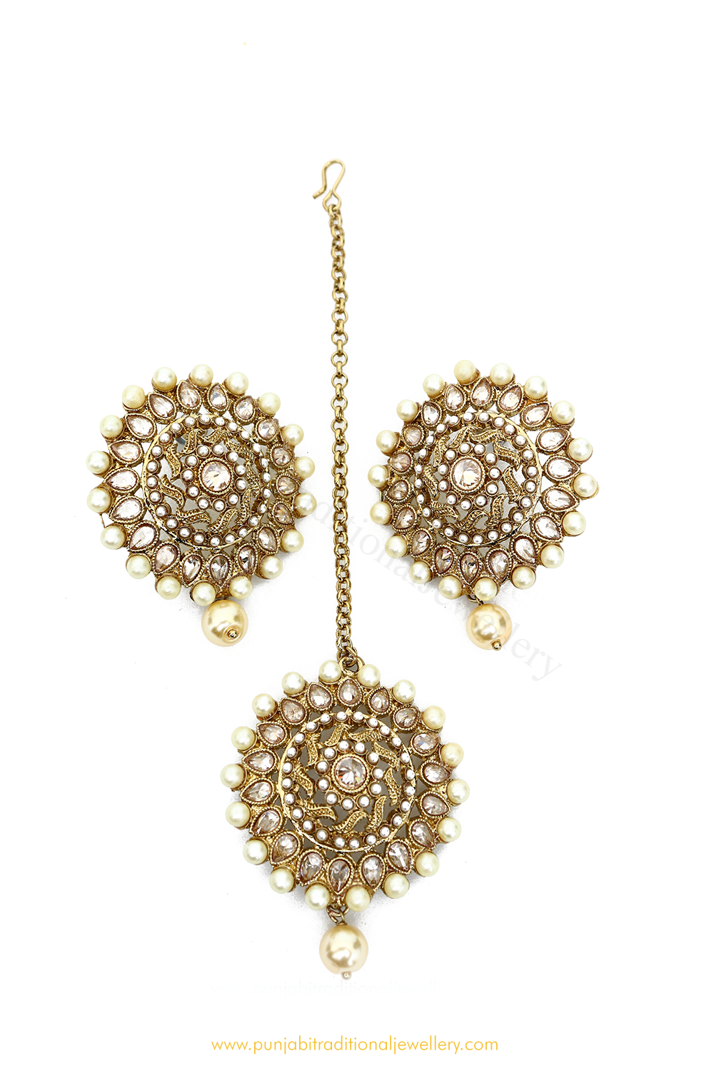 Antique Gold Finished Champagne Stone Studs  & Tikka Set By PTJ