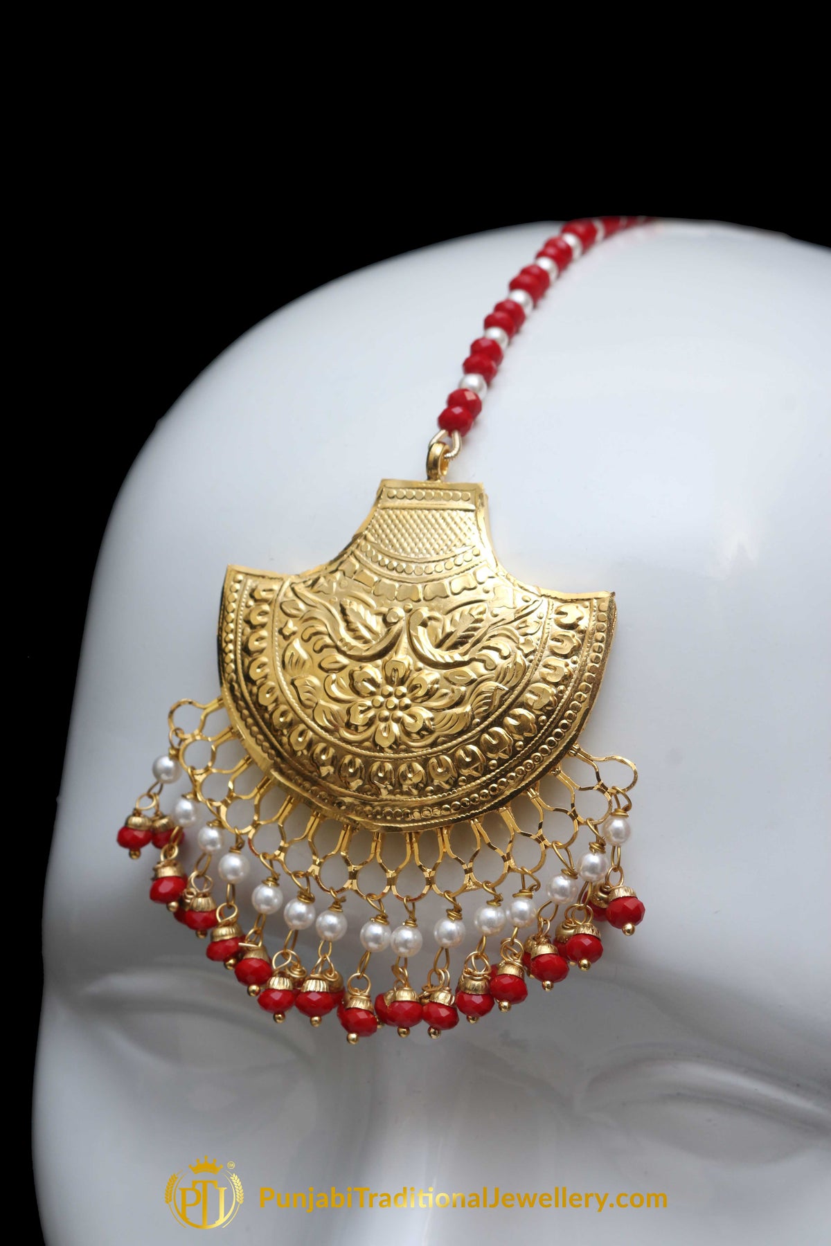 Red Earring Tikka Set By Punjabi Traditional Jewellery