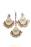 Gold Finished Navratan Pippal Patti kundan Earrings Tika By PTJ