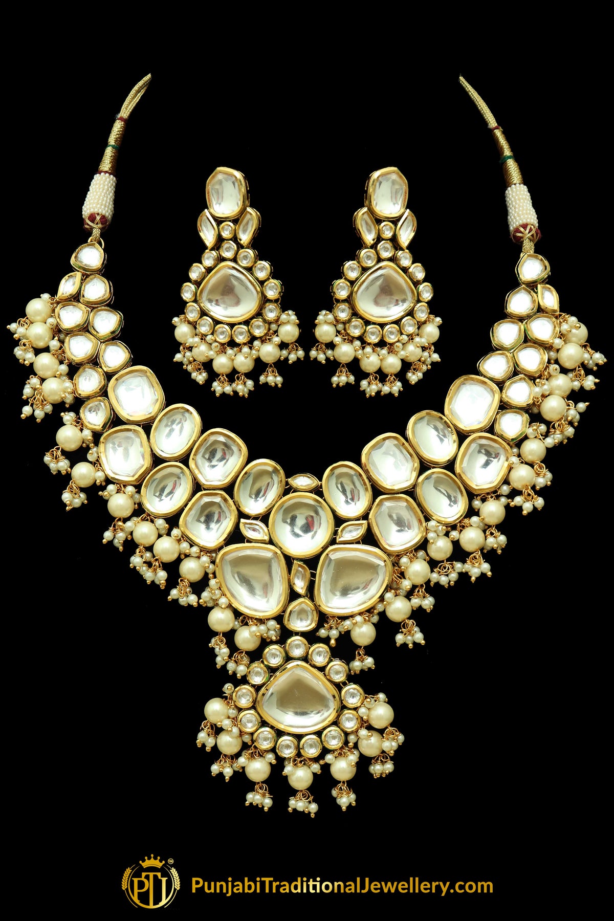 Golden Kundan Necklace Set By Punjabi Taditional Jewellery