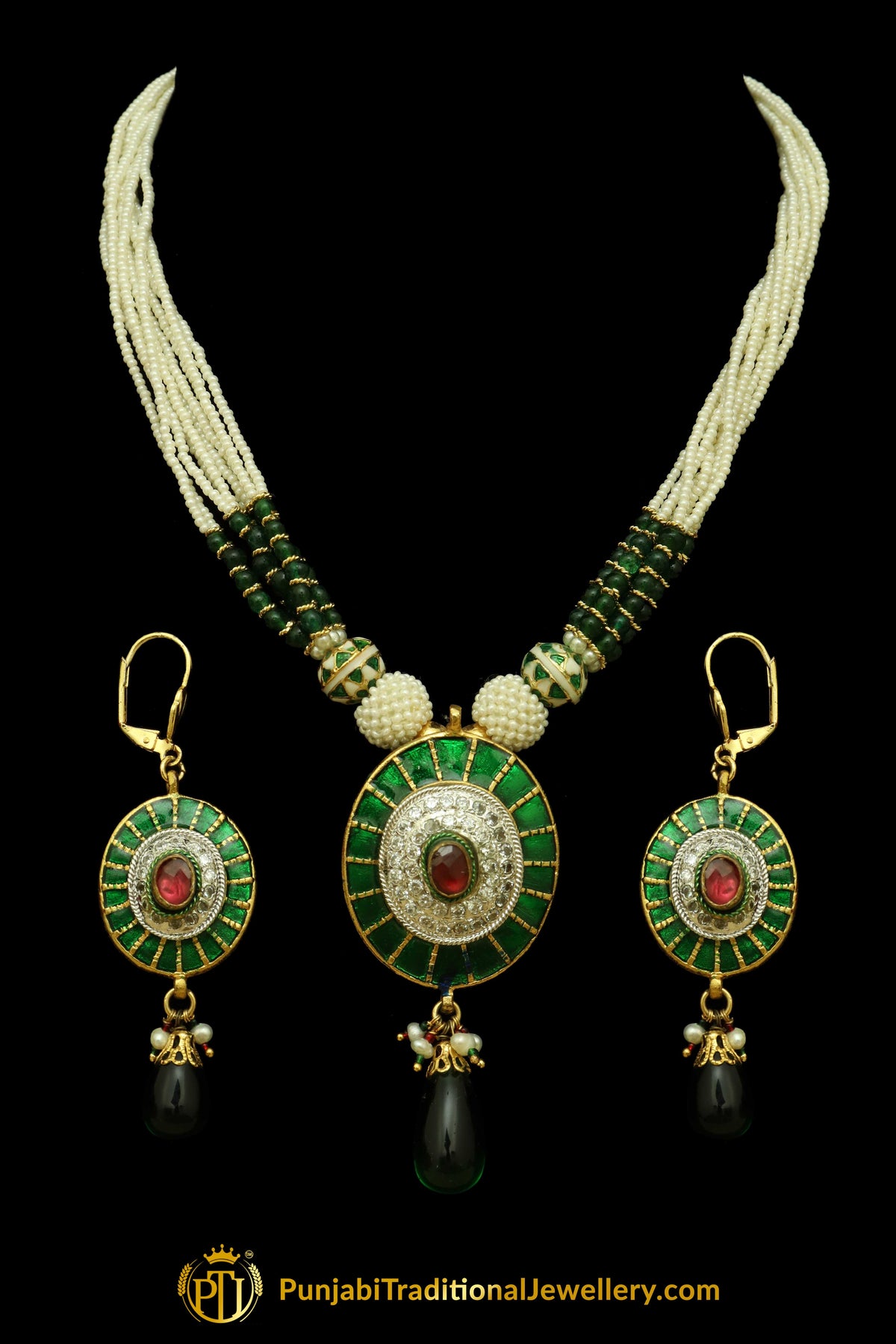 Green Meena Jodha Necklace Set By Punjabi Traditional Jewellery