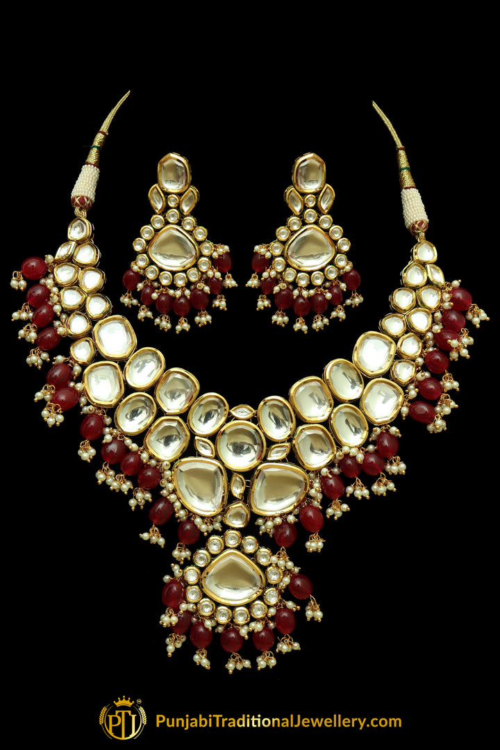 Red Kundan Necklace Set By Punjabi Taditional Jewellery